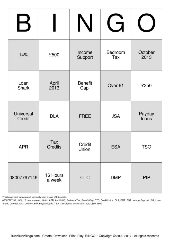Download Free Univversal Credit Bingo Bingo Cards Download Free Univversal Credit Bingo Bingo Cards