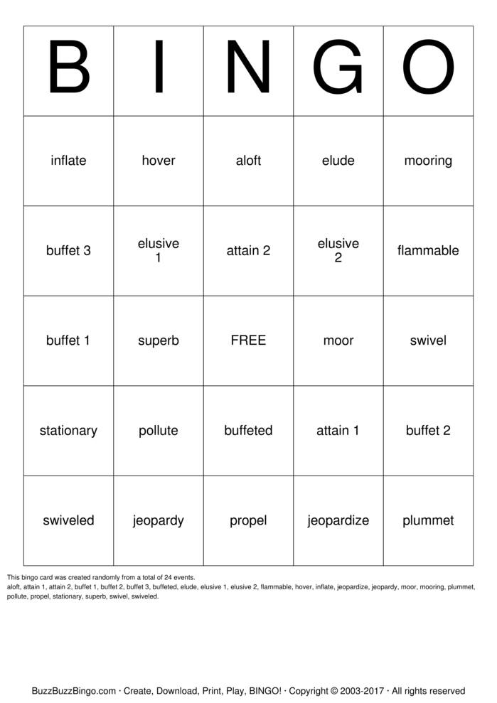 Vocabulary # 4 Bingo Cards to Download, Print and Customize!