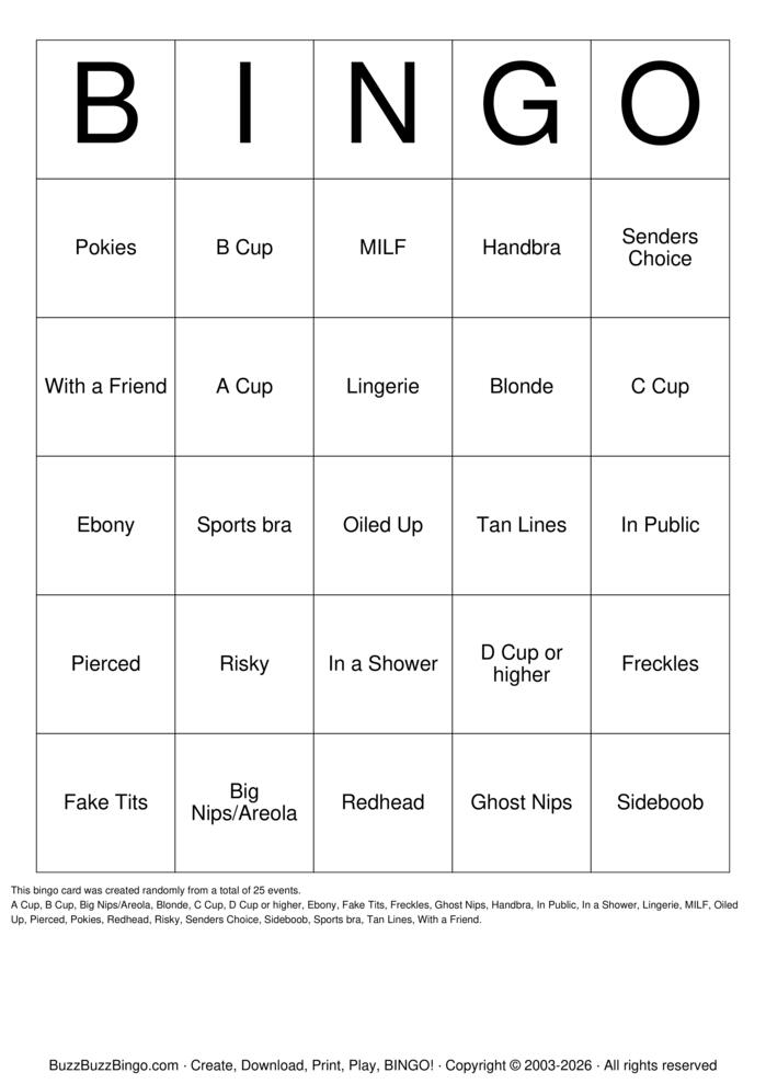 Download Free BOOBS Bingo Cards