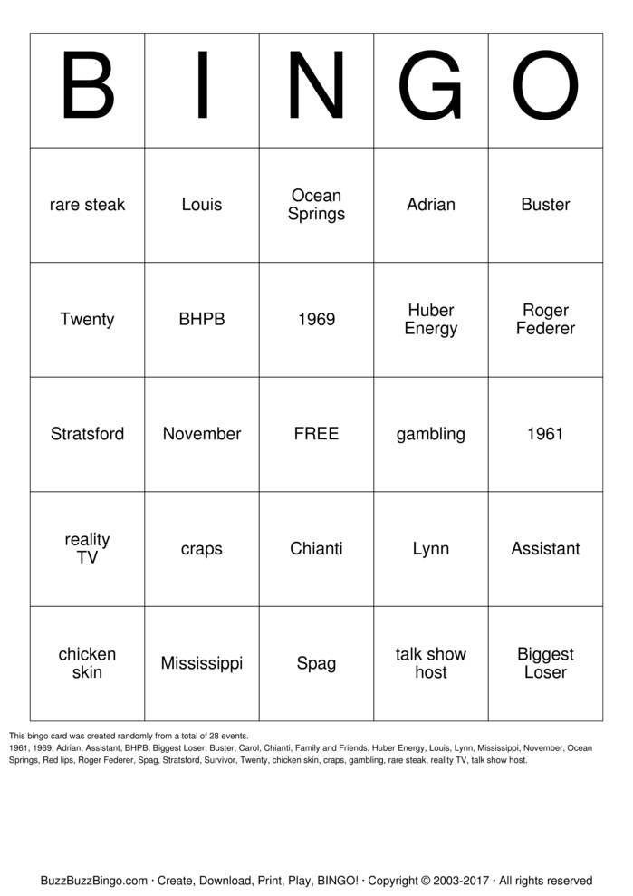 Download Free Biggest Loser Bingo Cards