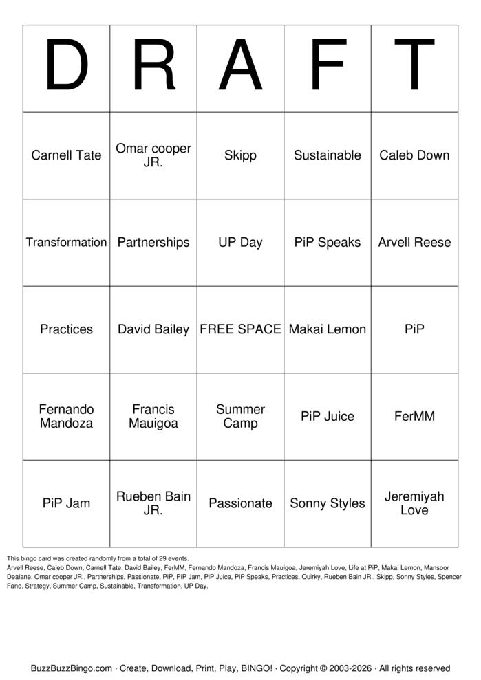 Download Free DRAFT Bingo Cards