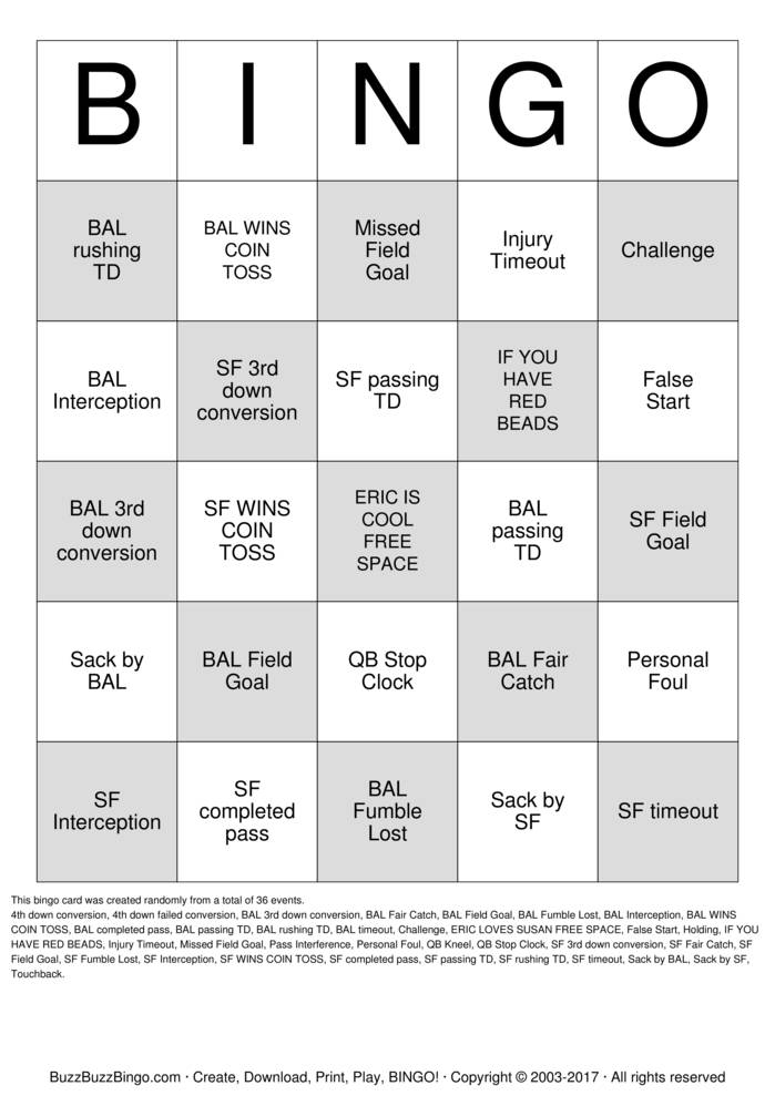 Download Free Football Bingo Cards