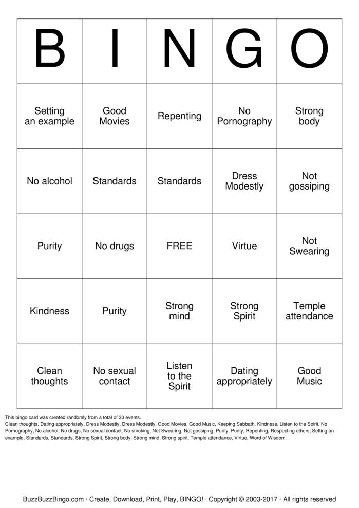 For Strength of Youth Bingo Cards to Download, Print and Customize!