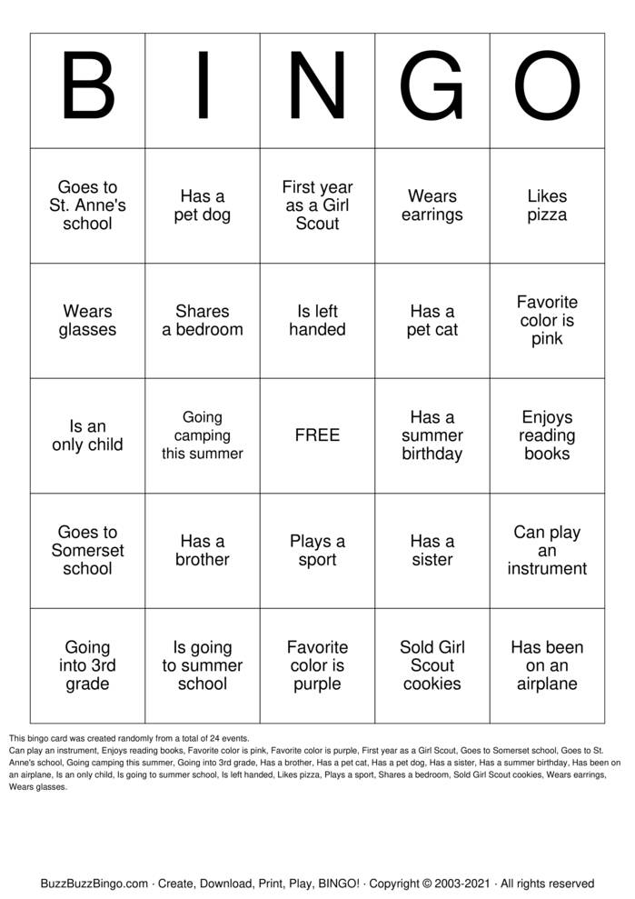 Download Free Girl Scout Bingo Cards Download Free Girl Scout Bingo Cards