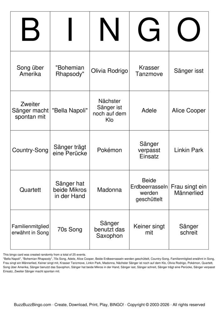Download Free KARAOKE Bingo Cards