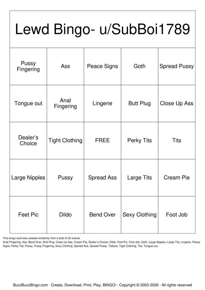 Download Free Lewd Bingo- u/SubBoi1789 Bingo Cards