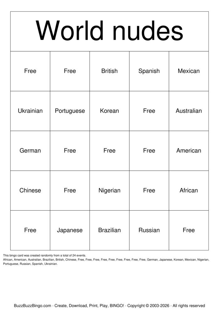 Download Free Nude Bingo Bingo Cards