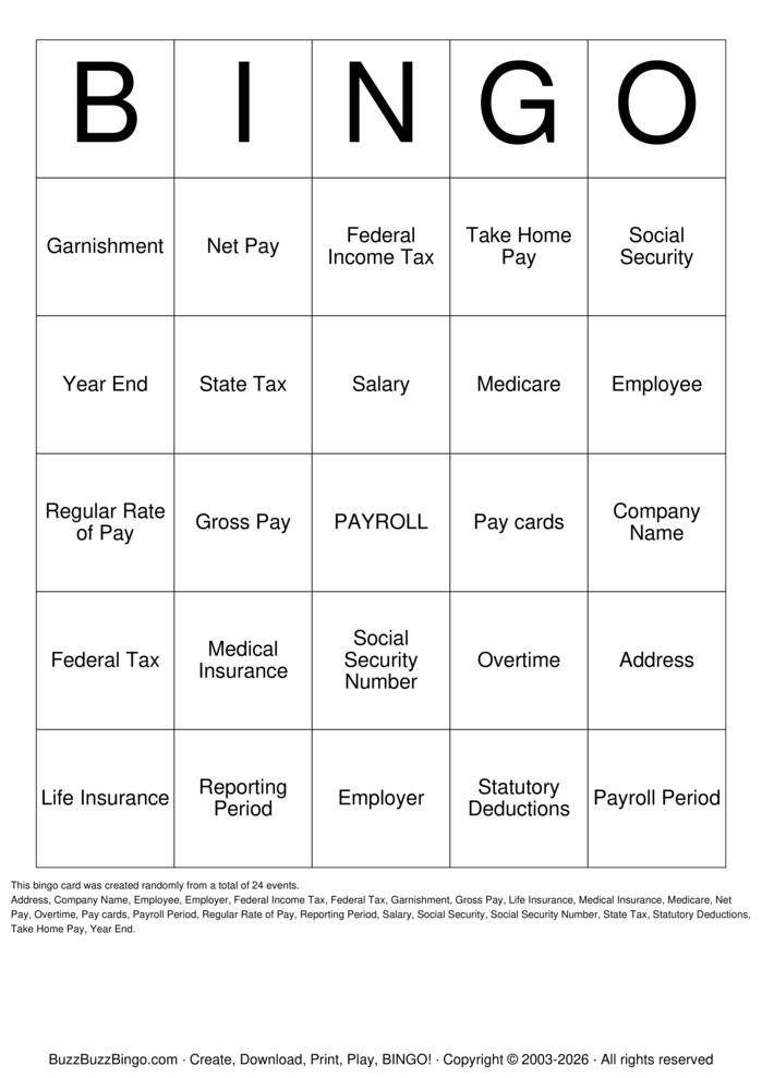 Download Free PAYROLL Bingo Cards