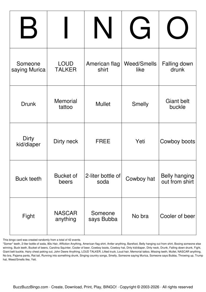 Download Free Redneck Bingo Cards