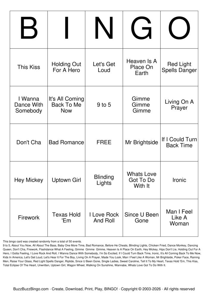 Download Free Rock 'N' Roll Bingo Cards Download Free Rock 'N' Roll Bingo Cards