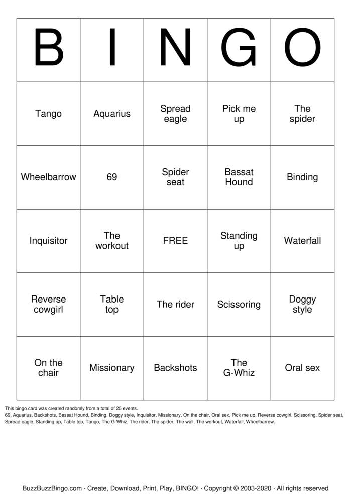 Download Free SEX positions Bingo Cards