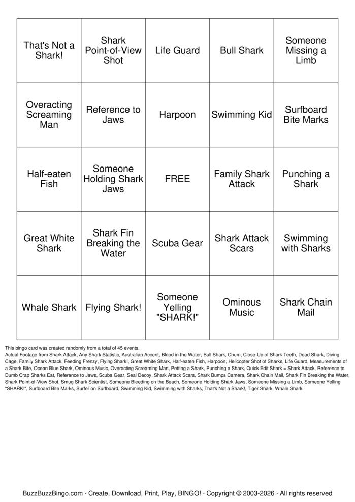 Download Free SHARK WEEK BINGO Bingo Cards