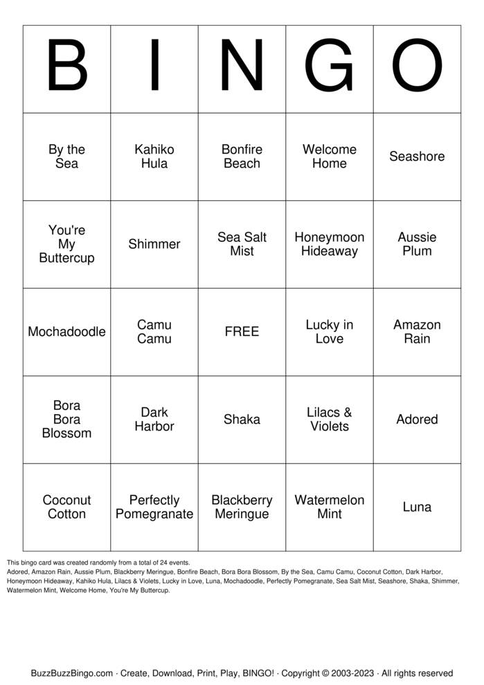 Download Free Scentsy Bingo Cards