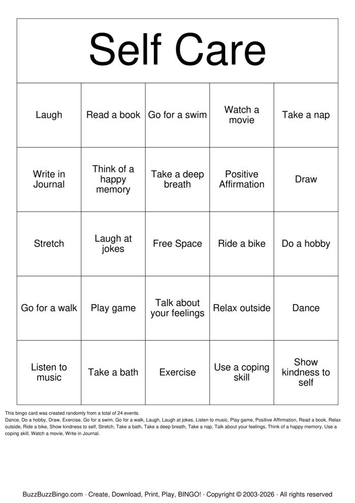 Download Free Self-Care Bingo Bingo Cards Download Free Self-Care Bingo Bingo Cards