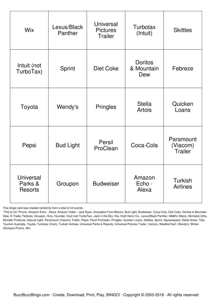 Super Bowl LII Bingo Cards to Download, Print and Customize!