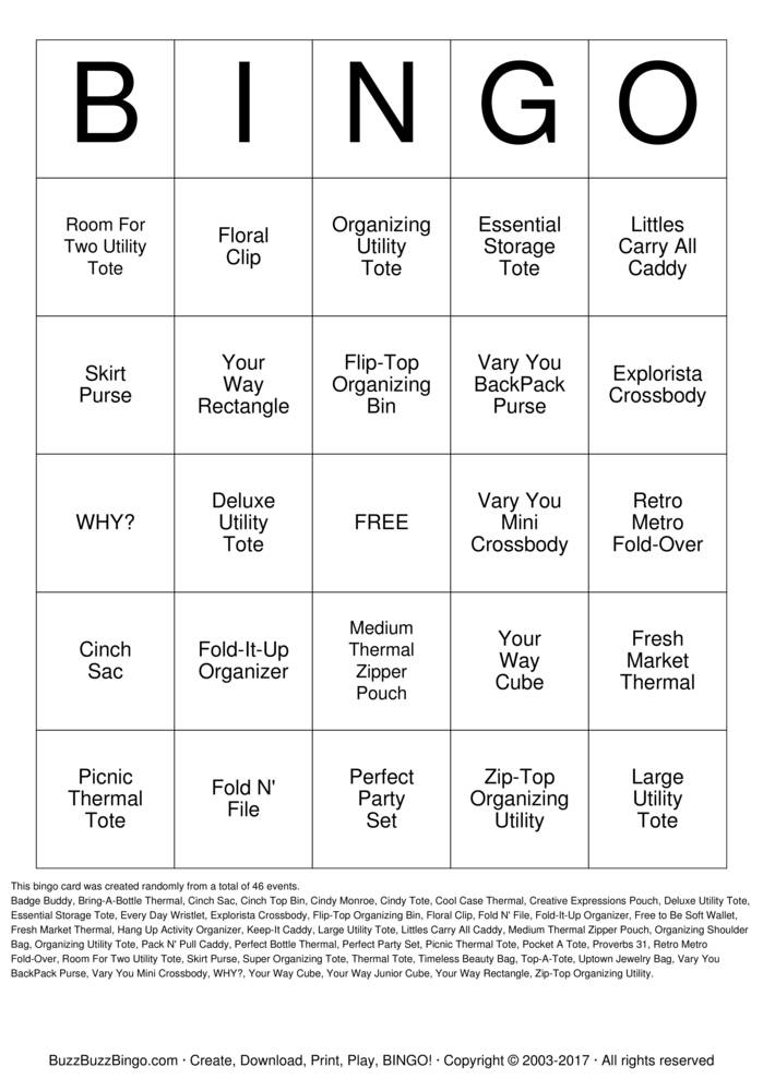 Download Free Thirty One Bingo Cards