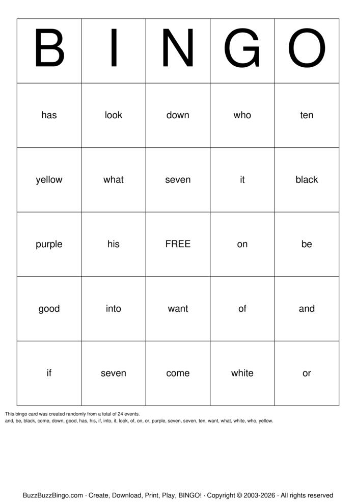 Download Free Vocabulary Bingo Cards