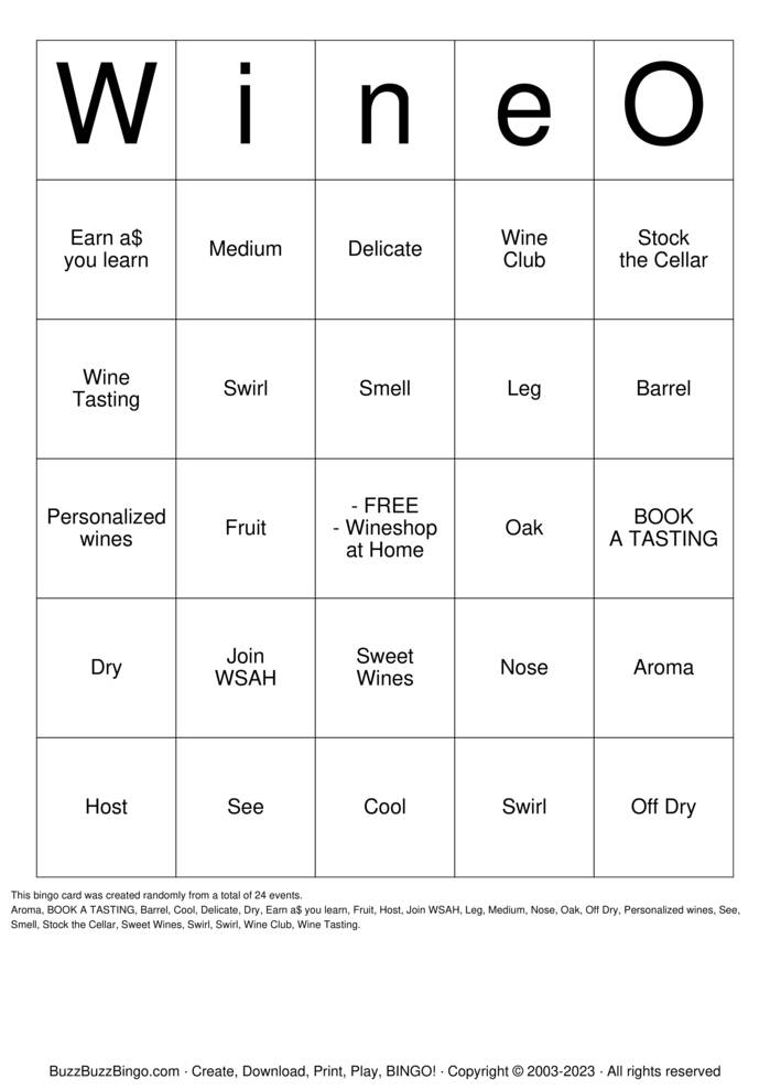 Download Free WineShop at Home Bingo Bingo Cards