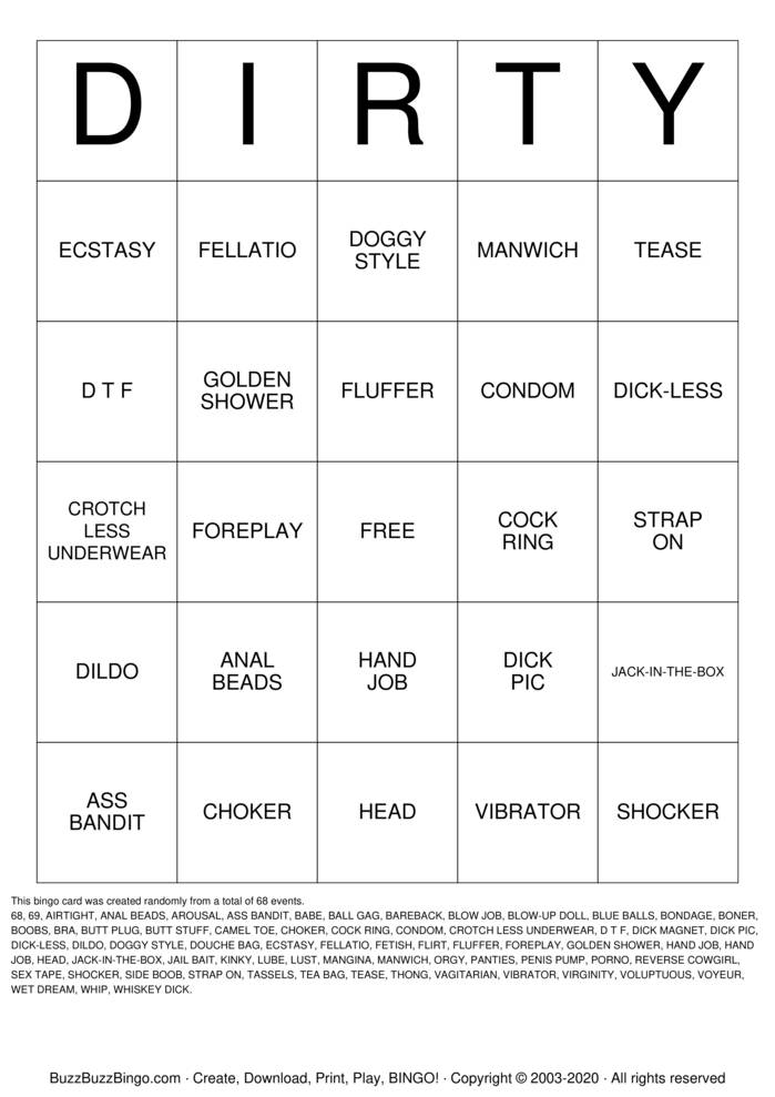Download Free DIRTY BINGO Bingo Cards