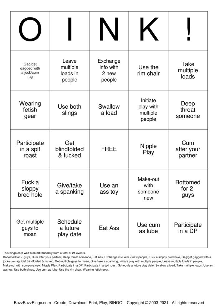 Dirty Gay Bingo Bingo Cards to Download Print and Customize 
