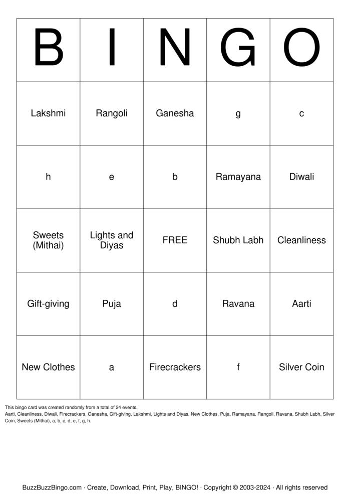Diwali Bingo Cards to Download, Print and Customize!