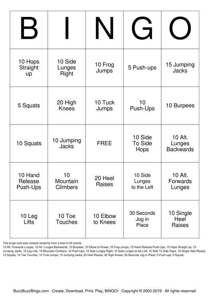 Fitness Bingo Bingo Cards to Download, Print and Customize!