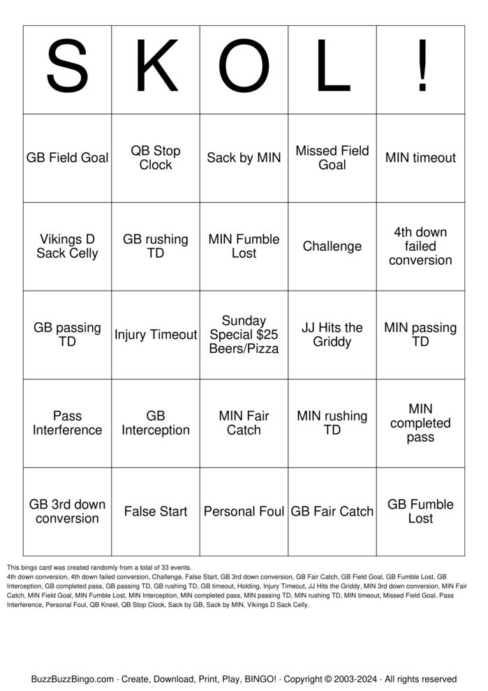 Download Free Football Bingo Cards Download Free Football Bingo Cards