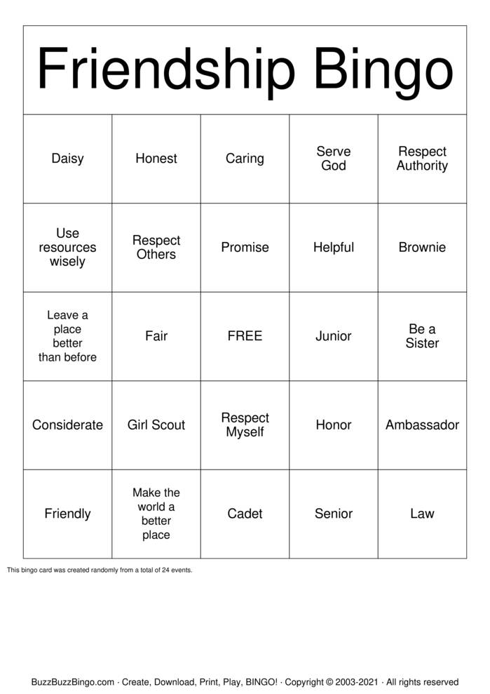 Download Free Friendship Bingo Bingo Cards Download Free Friendship Bingo Bingo Cards