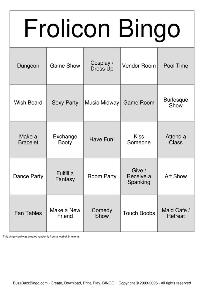 Download Free Frolicon Bingo Bingo Cards