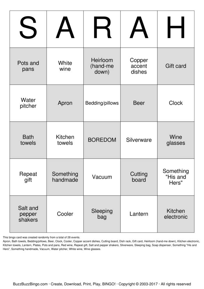 Download Free Gift Opening Bingo Cards