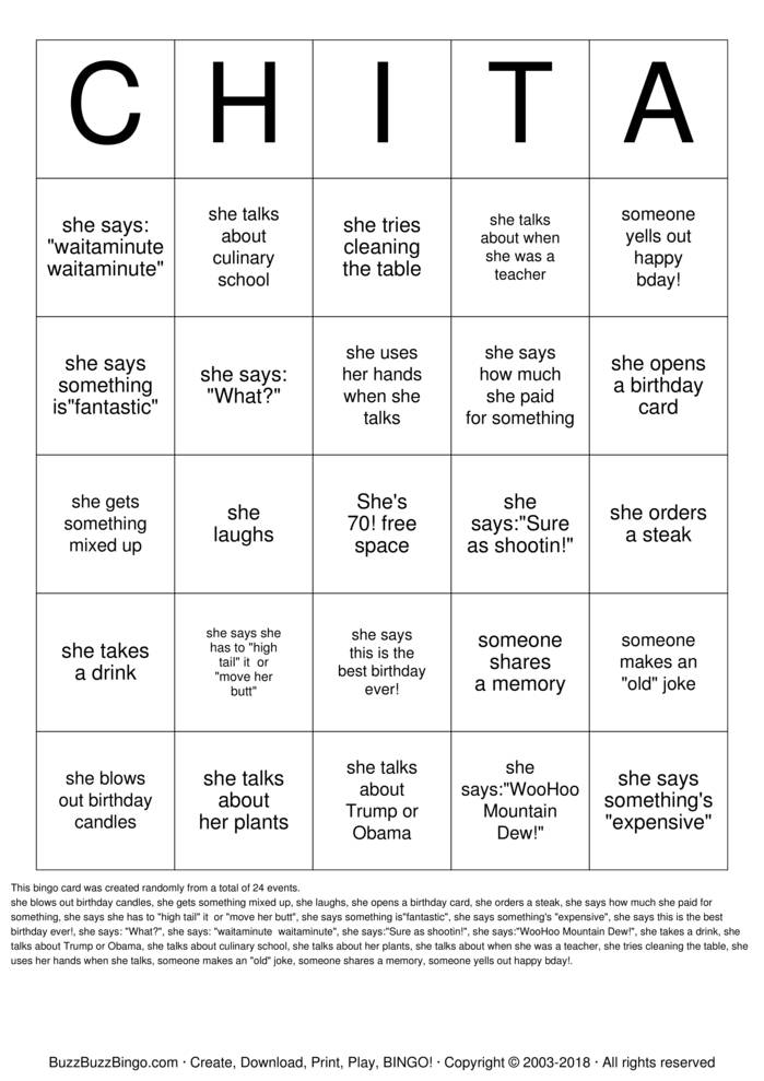 Download Free Happy 70th Birthday! Bingo Cards
