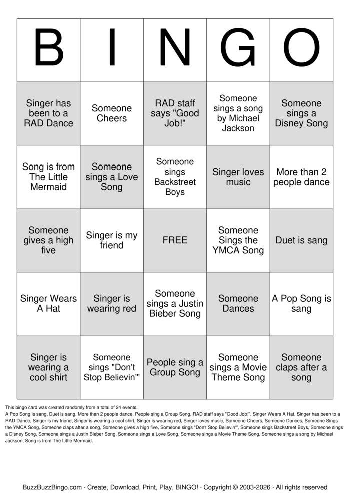 Download Free KARAOKE Bingo Cards Download Free KARAOKE Bingo Cards