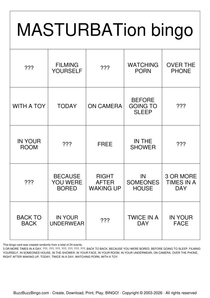Download Free MASTURBATE Bingo Cards