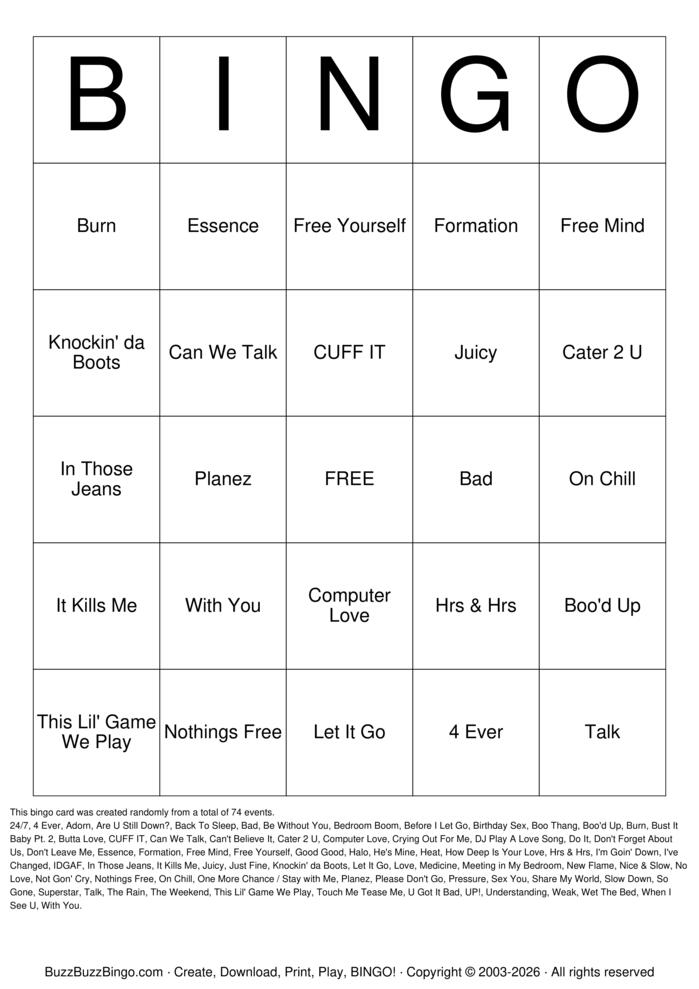 Download Free R&B Music Titles Bingo Cards
