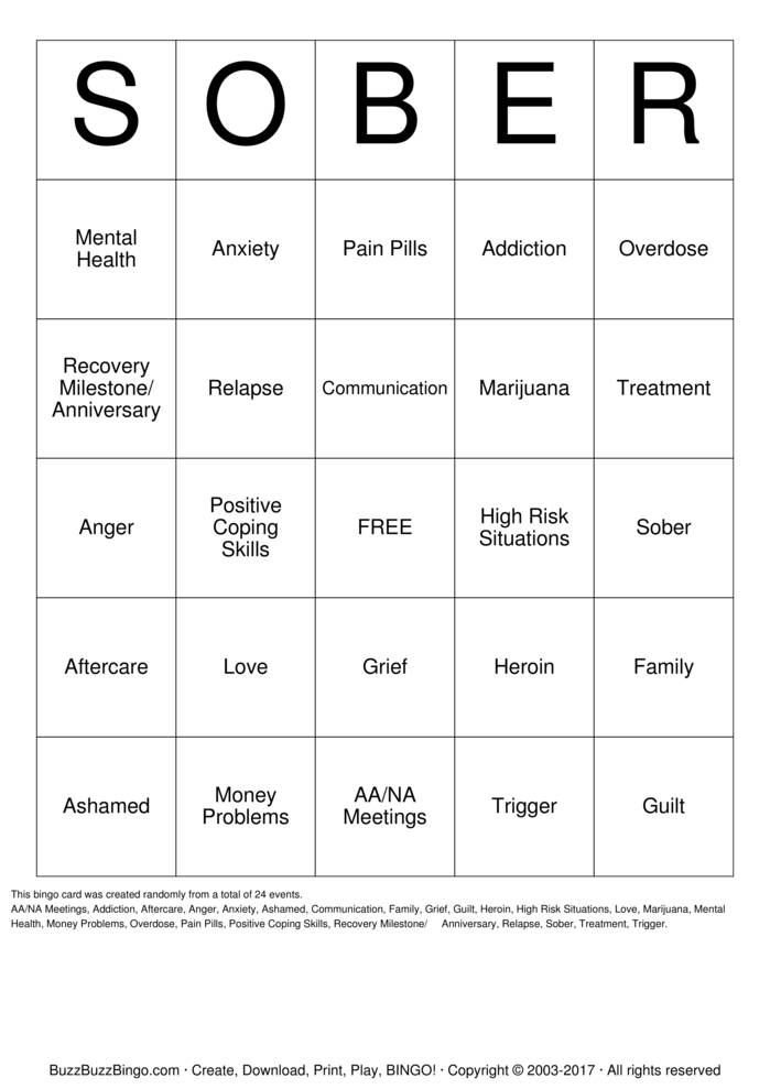 Recovery Bingo Cards to Download, Print and Customize!