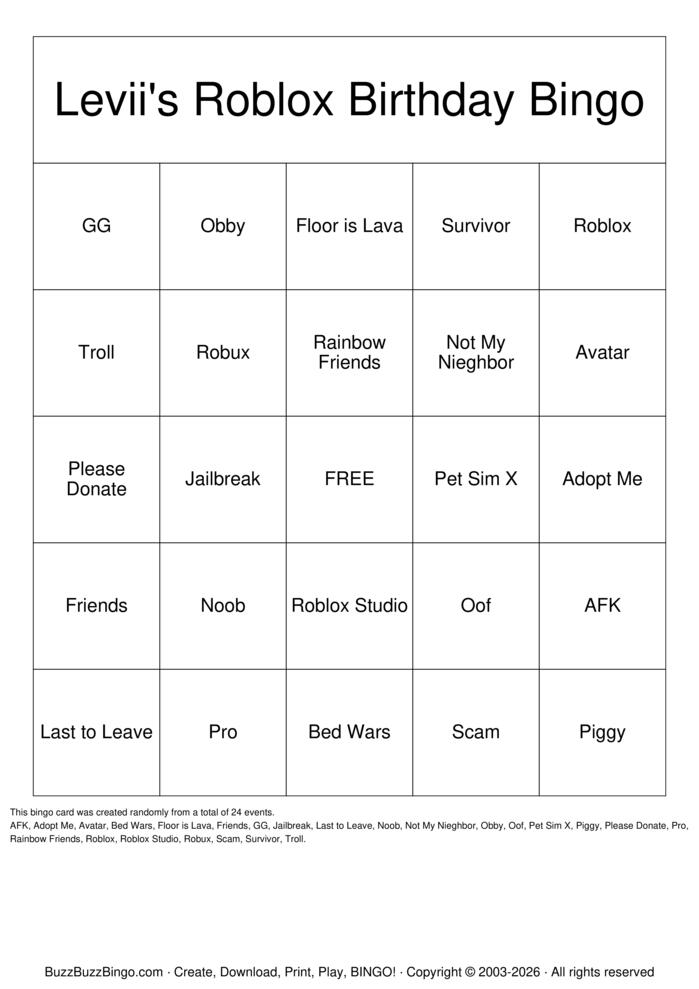 Download Free Roblox Bingo Bingo Cards Download Free Roblox Bingo Bingo Cards