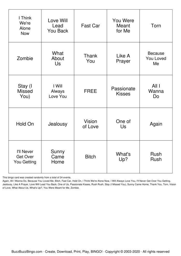 Download Free SINGO Bingo Cards Download Free SINGO Bingo Cards