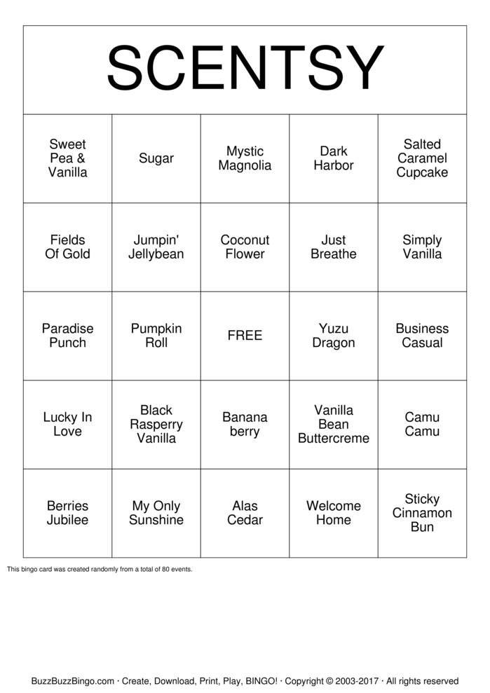 Scentsy Bingo Cards to Download, Print and Customize!