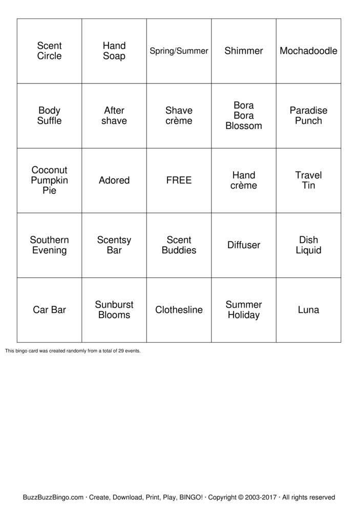 Scentsy Bingo Cards to Download, Print and Customize!
