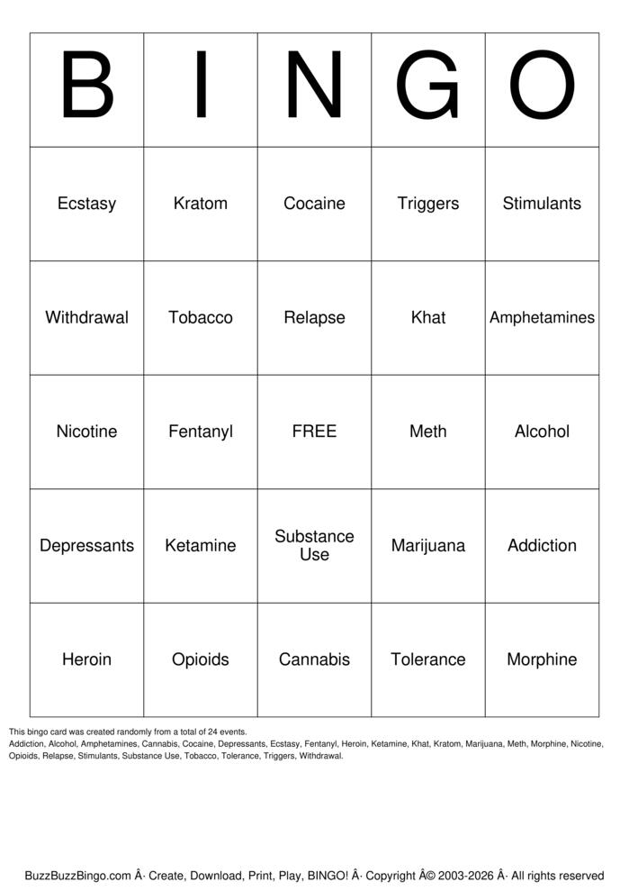 Download Free Substance Abuse Bingo Cards Download Free Substance Abuse Bingo Cards