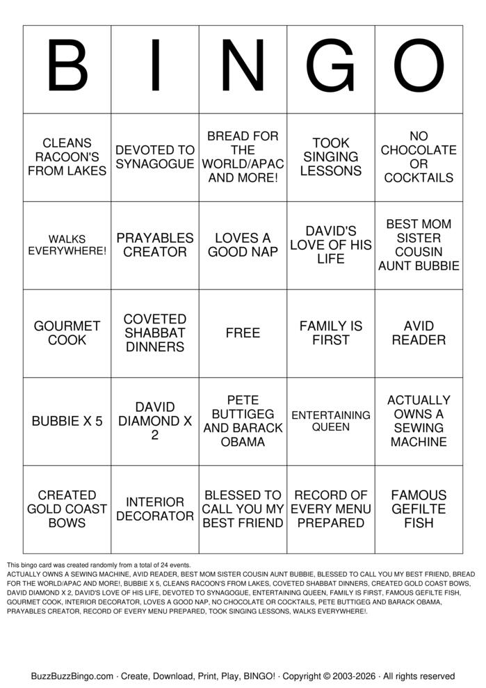 Download Free CELEBRATING SUSIE  Bingo Cards