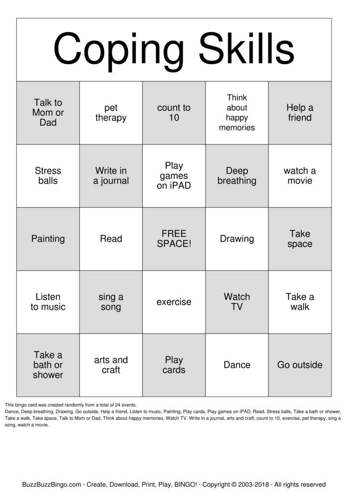 Coping Skills Bingo Cards to Download, Print and Customize!