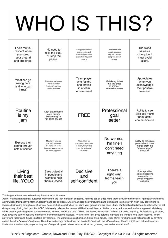 Download Free Enneagram Bingo Bingo Cards