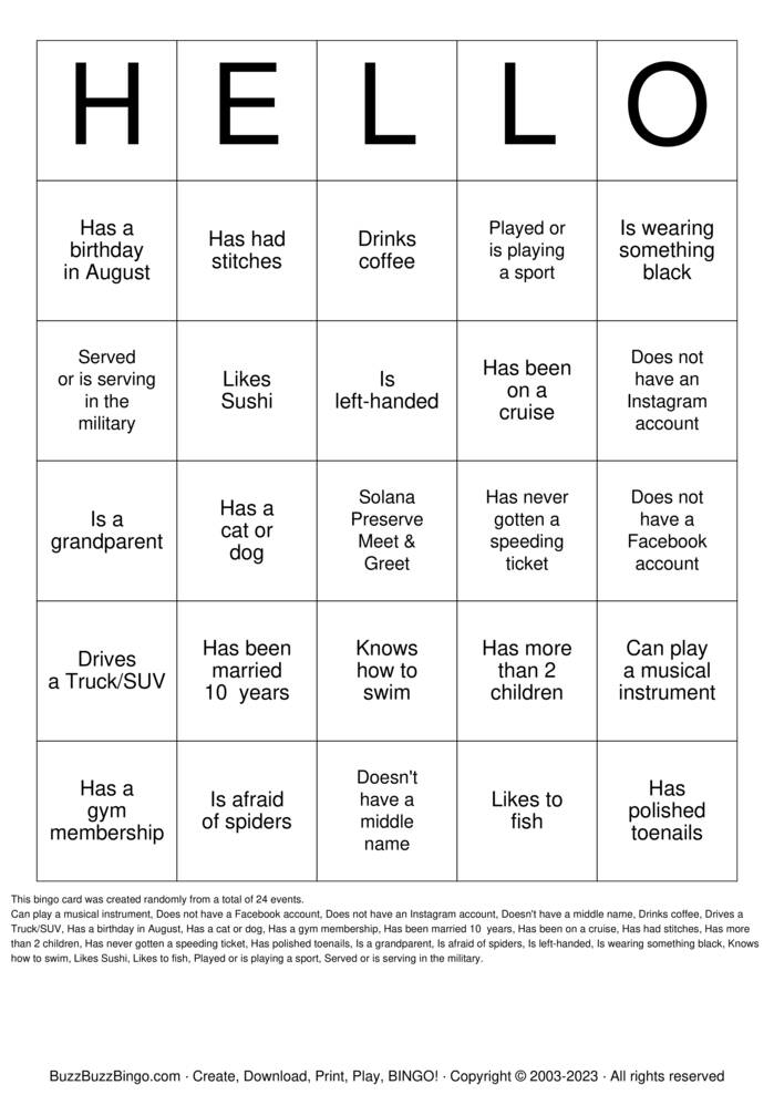 Download Free Getting to Know You! Bingo Cards