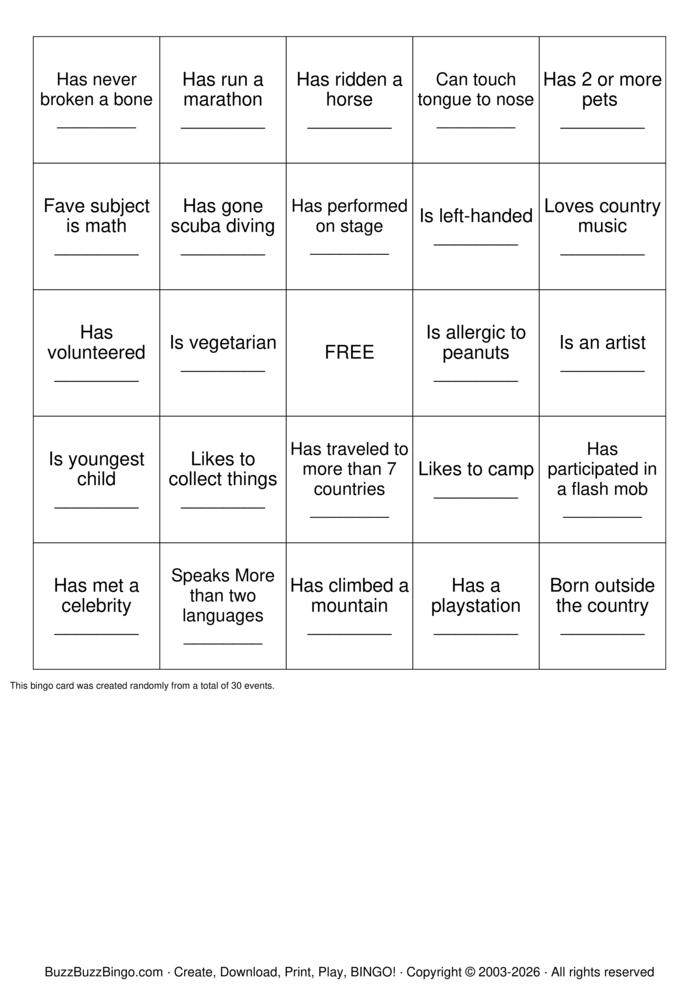 Download Free HUMAN BINGO Bingo Cards