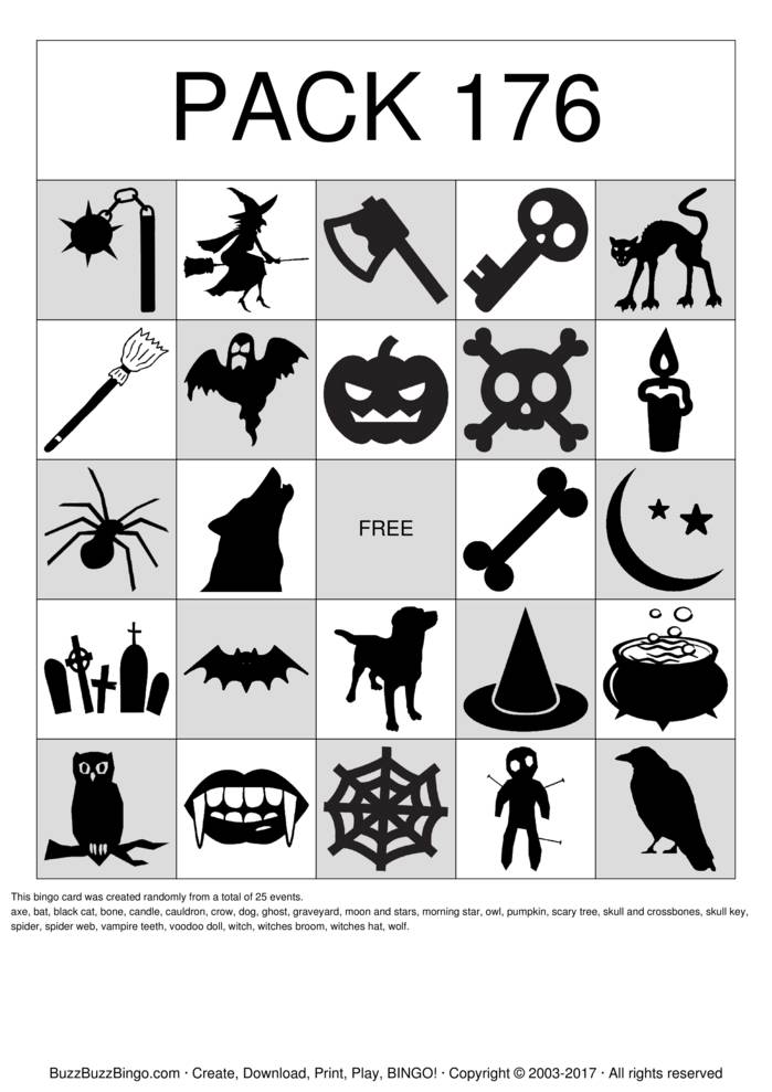 Download Free Halloween Images Bingo Cards