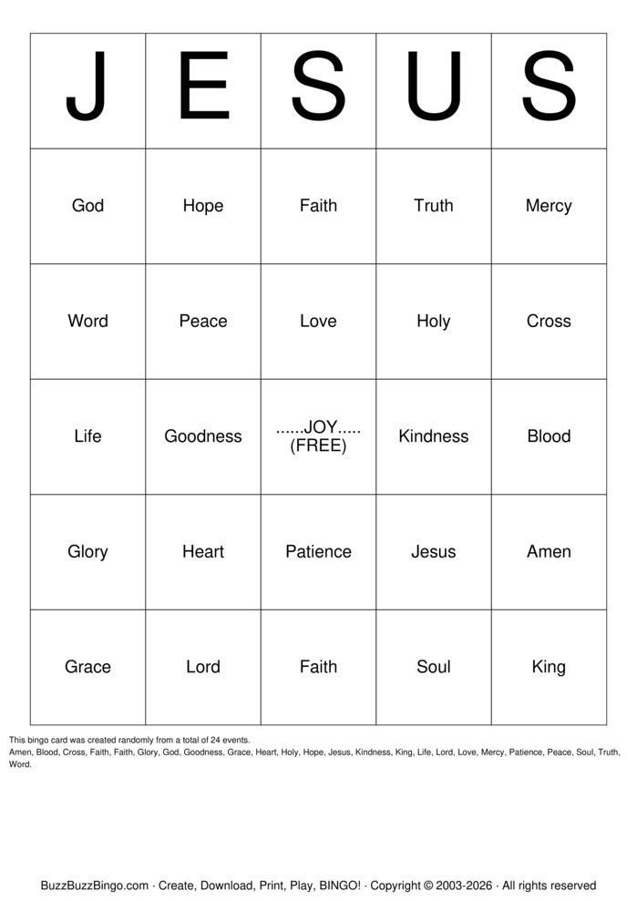 Download Free JESUS Bingo Cards