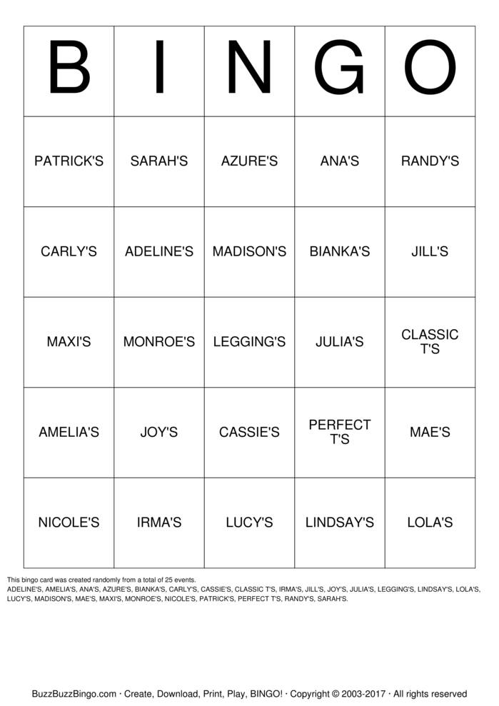 Download Free LULAROE BINGO Bingo Cards