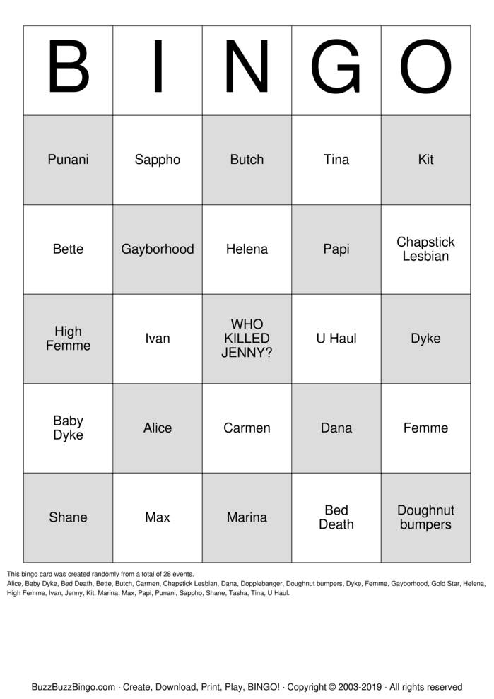 Download Free Lesbian Bingo Cards