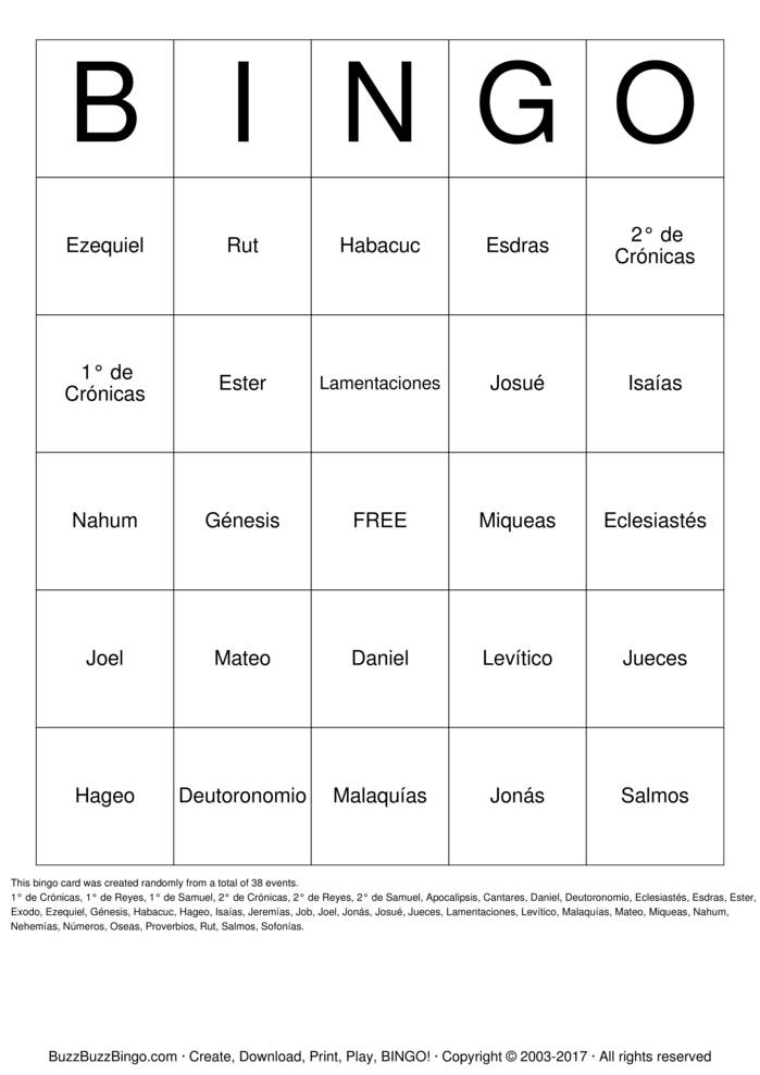 Download Free Libros de la Biblia Bingo Cards Download Free Libros de la Biblia Bingo Cards